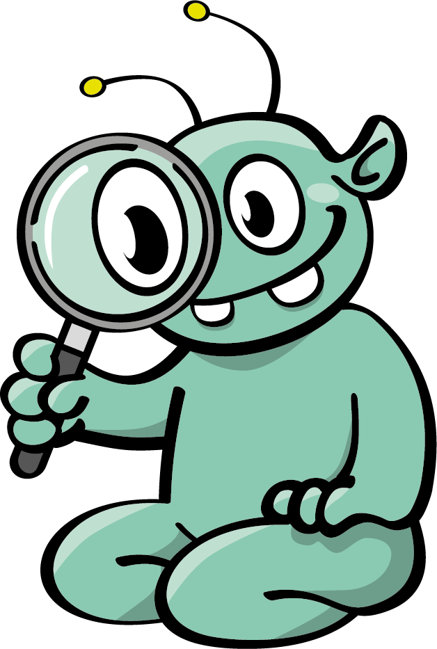 Webby hält eine Lupe in der Hand