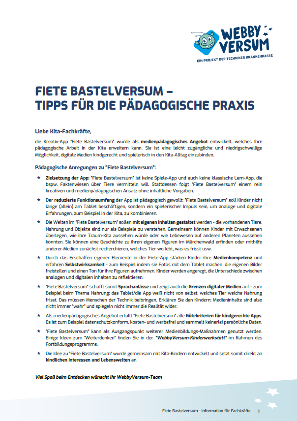 Fiete Infoblatt Pädagogen